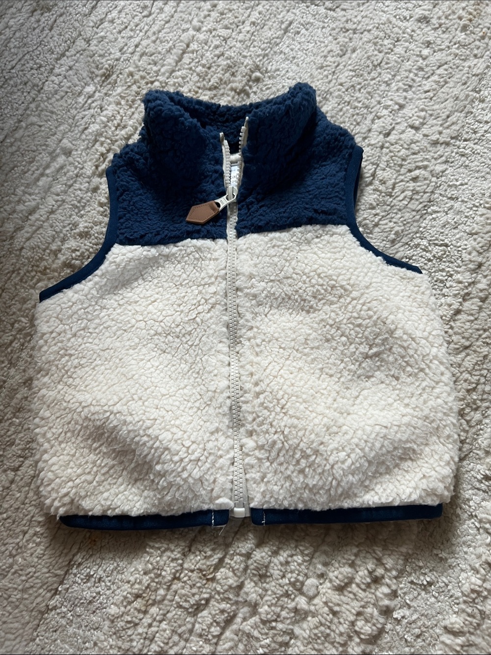 Carter's Cream and Navy Sherpa Vest